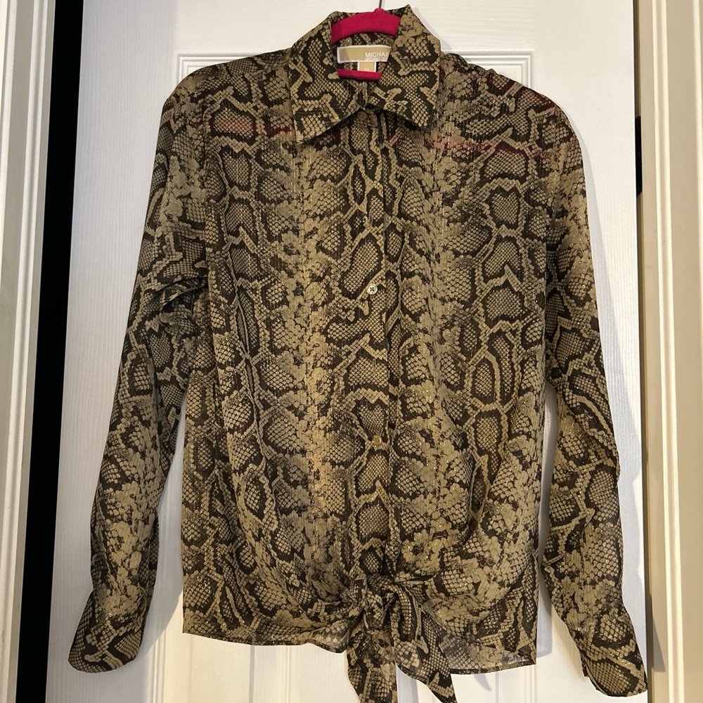 MICHAEL Michael Kors Snake Print Blouse - Brown and Tan